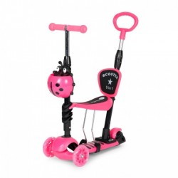 Trotineta 5 in 1 cu sezut si 3 roti cu LED Ecotoys YM-SW-6 - Roz