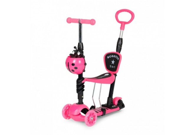 Trotineta 5 in 1 cu sezut si 3 roti cu LED Ecotoys YM-SW-6 - Roz