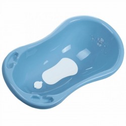 Cadita bebe MyKids cu senzor temperatura antialunecare si scurgere Bear Dusty Blue 84 cm