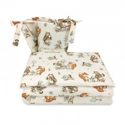 MimiNu - Lenjerie patut 3 piese Cu protectie laterala Din bumbac certificat Oeko Tex Standard 100 Pentru patut 120x60 cm Design 