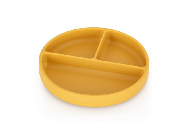Petite&Mars - Farfurie compartimentata Take&Match Rotunda Cu ventuza si 3 compartimente Silicon Fara BPA 500 ml 6 luni+ Galben