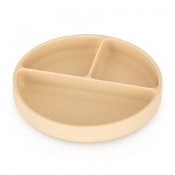 Petite&Mars - Farfurie compartimentata Take&Match Rotunda Cu ventuza si 3 compartimente Silicon Fara BPA 500 ml 6 luni+ Bej