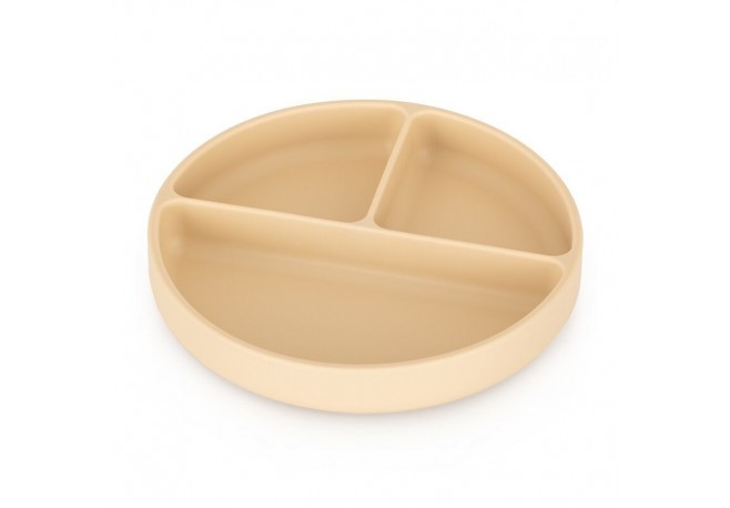 Petite&Mars - Farfurie compartimentata Take&Match Rotunda Cu ventuza si 3 compartimente Silicon Fara BPA 500 ml 6 luni+ Bej