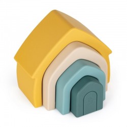 Petite&Mars - Jucarie pentru stivuire Casuta 115x10x5 cm Silicon Fara BPA 4 piese 12 luni+ Galben