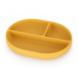 Petite&Mars - Farfurie compartimentata Take&Match Ovala Cu ventuza si 3 compartimente Silicon Fara BPA 630 ml 6 luni+ Galben