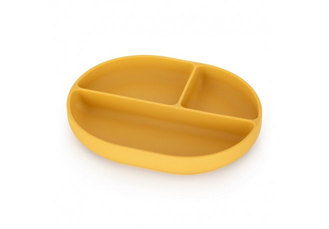 Petite&Mars - Farfurie compartimentata Take&Match Ovala Cu ventuza si 3 compartimente Silicon Fara BPA 630 ml 6 luni+ Galben