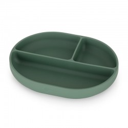 Petite&Mars - Farfurie compartimentata Take&Match Ovala Cu ventuza si 3 compartimente Silicon Fara BPA 630 ml 6 luni+ Verde