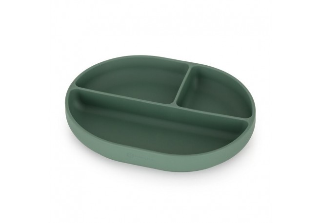 Petite&Mars - Farfurie compartimentata Take&Match Ovala Cu ventuza si 3 compartimente Silicon Fara BPA 630 ml 6 luni+ Verde