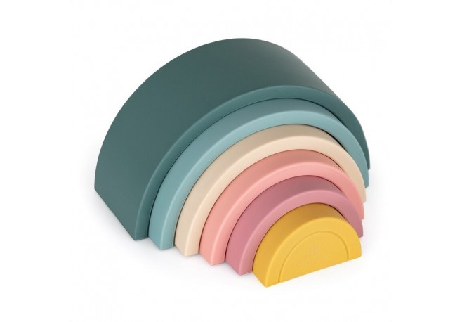 Petite&Mars - Jucarie pentru stivuire Curcubeu 14x7.5x5 cm Silicon Fara BPA 6 piese 12 luni+ Verde