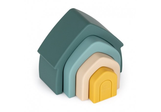 Petite&Mars - Jucarie pentru stivuire Casuta 115x10x5 cm Silicon Fara BPA 4 piese 12 luni+ Verde