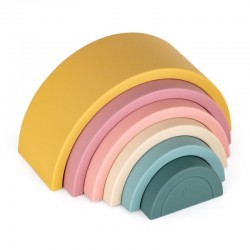 Petite&Mars - Jucarie pentru stivuire Curcubeu 14x7.5x5 cm Silicon Fara BPA 6 piese 12 luni+ Galben