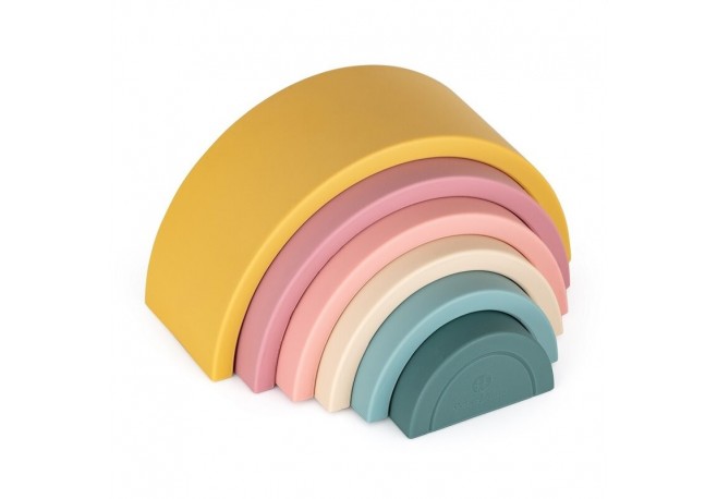 Petite&Mars - Jucarie pentru stivuire Curcubeu 14x7.5x5 cm Silicon Fara BPA 6 piese 12 luni+ Galben