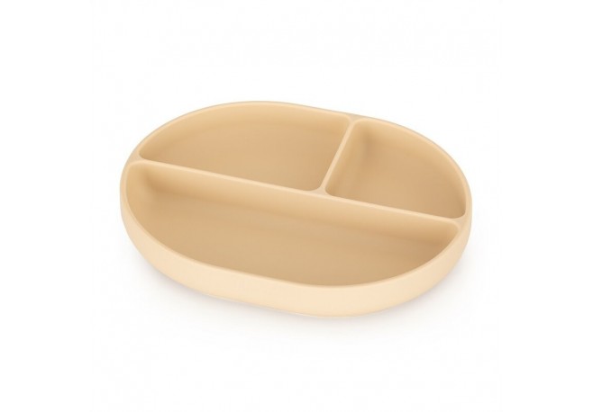 Petite&Mars - Farfurie compartimentata Take&Match Ovala Cu ventuza si 3 compartimente Silicon Fara BPA 630 ml 6 luni+ Bej