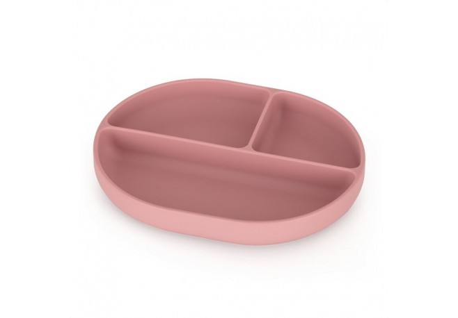 Petite&Mars - Farfurie compartimentata Take&Match Ovala Cu ventuza si 3 compartimente Silicon Fara BPA 630 ml 6 luni+ Roz