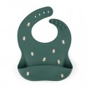 Petite&Mars - Baveta moale Take&Match Reglabil Cu buzunar colector Silicon Fara BPA 6 luni+ Model dinozauri Verde
