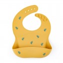 Petite&Mars - Baveta moale Take&Match Reglabil Cu buzunar colector Silicon Fara BPA 6 luni+ Model cactus Galben