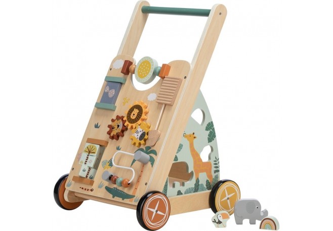 Antepremergator cu multiple activitati Din lemn My First Steps 31.8 x 26.5 x45.5 cm Free2Play Safari