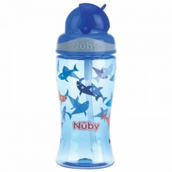 Nuby - Cana cu pai anti-alunecare Cu pai moale din silicon Din materialul ecologic tritan 360 ml 4+ ani Albastru
