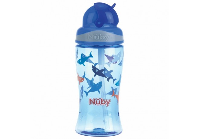 Nuby - Cana cu pai anti-alunecare Cu pai moale din silicon Din materialul ecologic tritan 360 ml 4+ ani Albastru