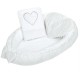Set 3 piese Luxury Baby Nest cu doua fete Cu paturica si pernuta in forma de inima New Baby Minky Heart White