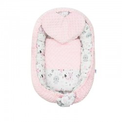 Set 3 piese Luxury Baby Nest cu doua fete Cu paturica si pernuta in forma de inima New Baby Minky Bears Pink