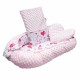 Set 3 piese Luxury Baby Nest cu doua fete Cu paturica si pernuta in forma de inima New Baby Minky Hearts Pink