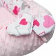 Set 3 piese Luxury Baby Nest cu doua fete Cu paturica si pernuta in forma de inima New Baby Minky Hearts Pink