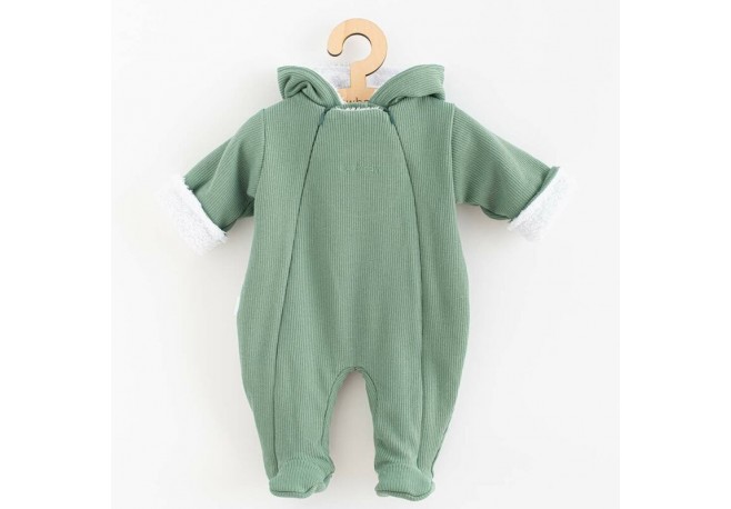 Salopeta de iarna pentru bebelusi cu gluga Marime 68 Din bumbac si elastan Cu captuseala din polar New Baby Frosty Mint