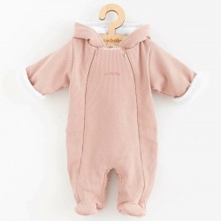 Salopeta de iarna pentru bebelusi cu gluga Marime 68 Din bumbac si elastan Cu captuseala din polar New Baby Frosty Pink