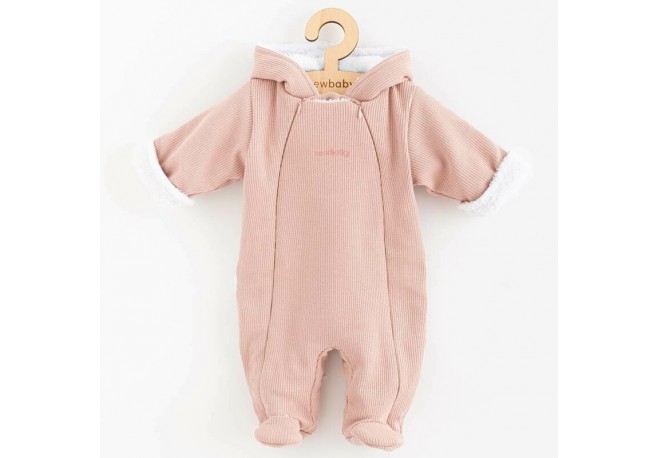 Salopeta de iarna pentru bebelusi cu gluga Marime 68 Din bumbac si elastan Cu captuseala din polar New Baby Frosty Pink