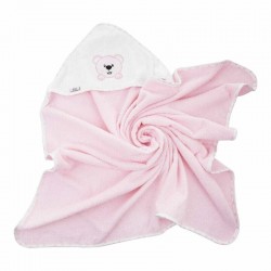 Prosop de baie Bocioland Cu gluga 100% bumbac 80x80 cm Teddy Bear Pink