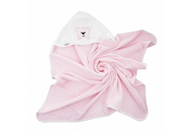 Prosop de baie Bocioland Cu gluga 100% bumbac 80x80 cm Teddy Bear Pink