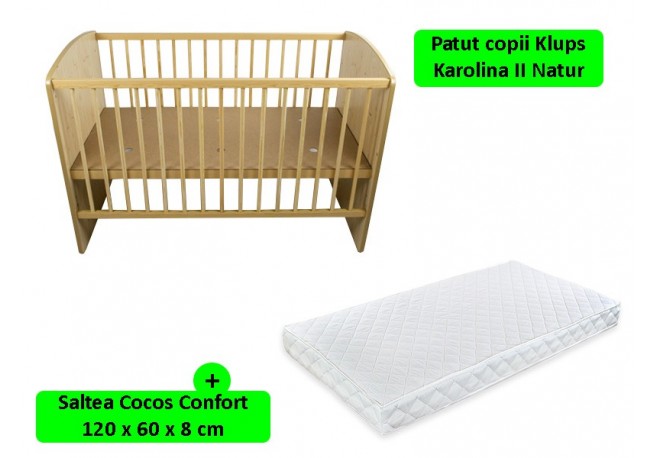 Patut fara sertar KLUPS Karolina II Natur + Saltea 8 MyKids Confort II