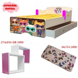 Pat copii Superkitties,sertar si etajera
