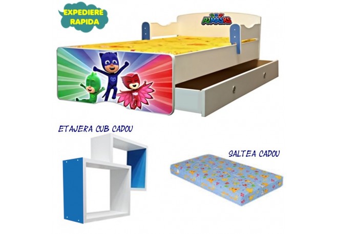 Pat copii Eroi in pijama,sertar si etajera