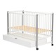 Patut din lemn bebe 120x60 cm Cu sertar cu capac Din lemn de pin si mdf Stabil si rezistent Inaltime saltea reglabila pe 3 nivel