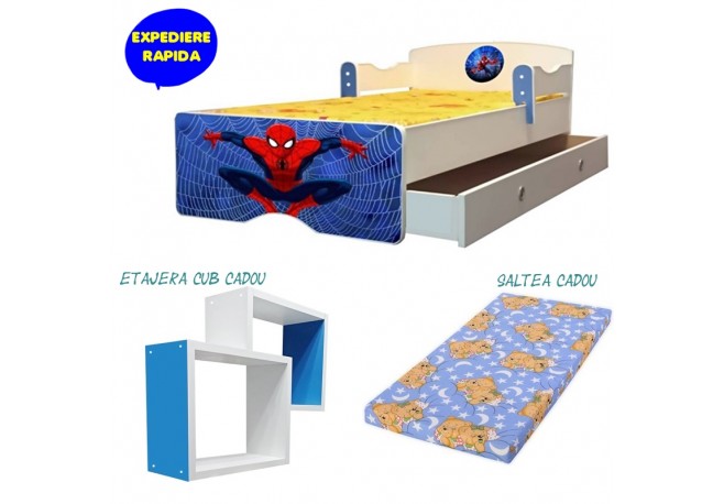 Pat copii Spiderman ,sertar +etajera