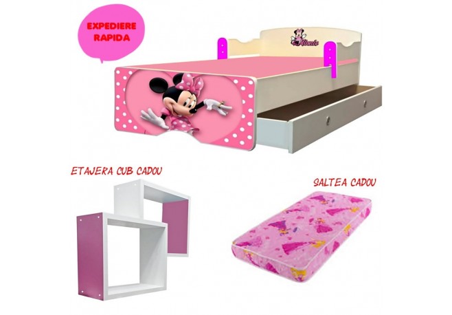 Pat copii Minnie Mouse 2,sertar si etajera