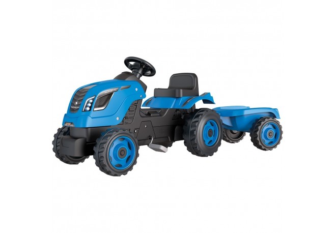 Tractor cu pedale si remorca Smoby Farmer XL albastru