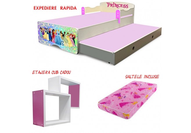 Pat copii dublu Printese,saltele incluse