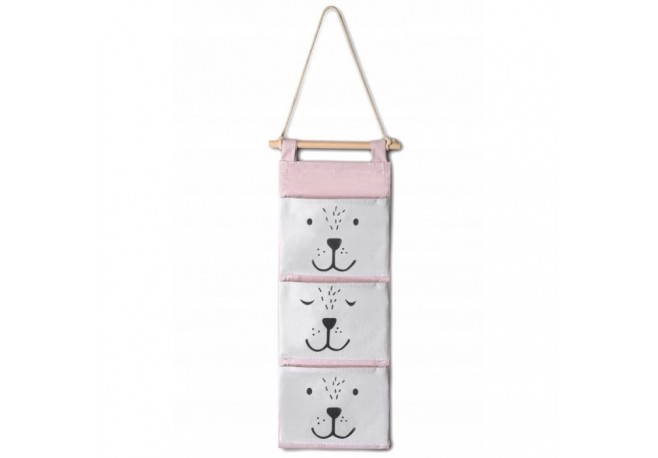 Organizator textil de perete cu 3 compartimente Nukido NK-403 - Roz