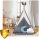 Cort de joaca pentru copii cu ghirlanda salteluta si 3 pernite Nukido 116 x 116 x 165 cm - Gri