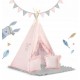 Cort de joaca pentru copii cu ghirlanda si 2 pernite Nukido 116 x 116 x 165 cm - Roz