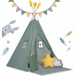 Cort de joaca pentru copii cu ghirlanda si 3 pernite Nukido 116 x 116 x 165 cm - Verde