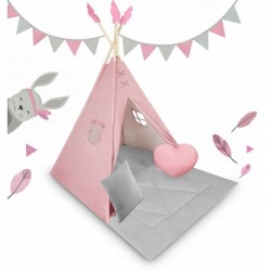 Cort de joaca pentru copii cu ghirlanda si 2 pernite Nukido 116 x 116 x 165 cm - Roz