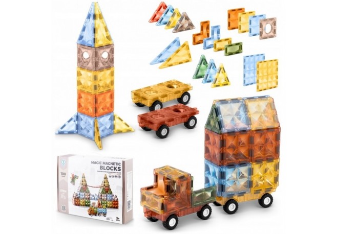 Blocuri magnetice si o masinuta 100 elemente Ricokids RK-766