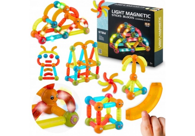 Blocuri magnetice cu lumini 52 elemente Ricokids RK-767