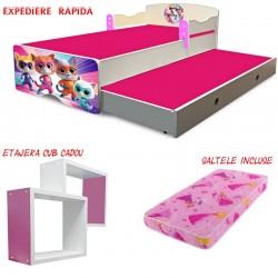 Pat copii dublu Super Kitties,saltele incluse