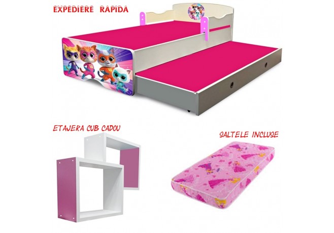 Pat copii dublu Super Kitties,saltele incluse