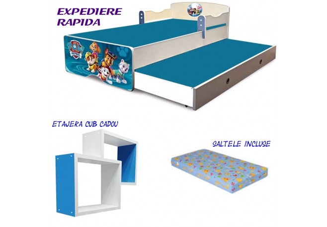 Pat copii dublu Paw Patrol ,saltele incluse